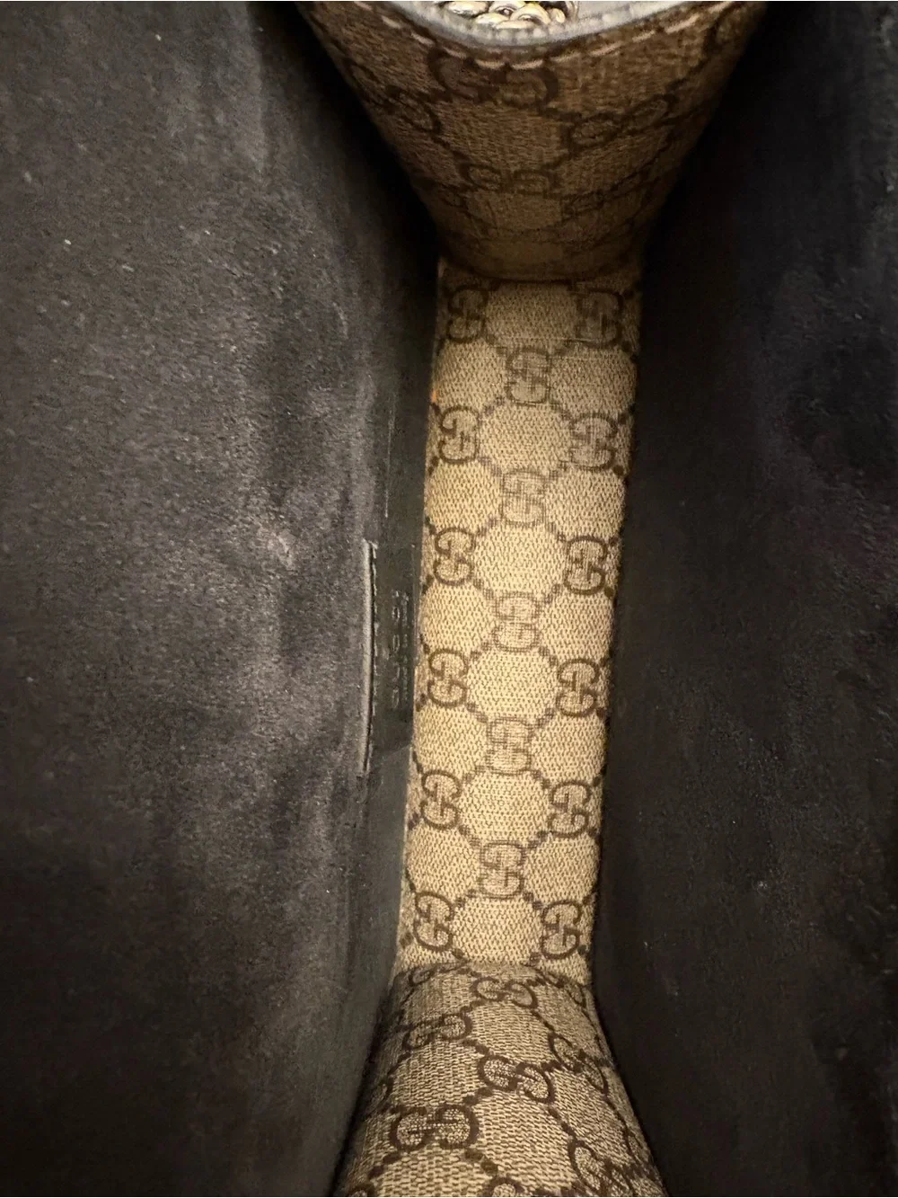 Gucci Dionysus Mini GG Supreme Canvas Shoulder Bag Beige/Ebony Black Suede